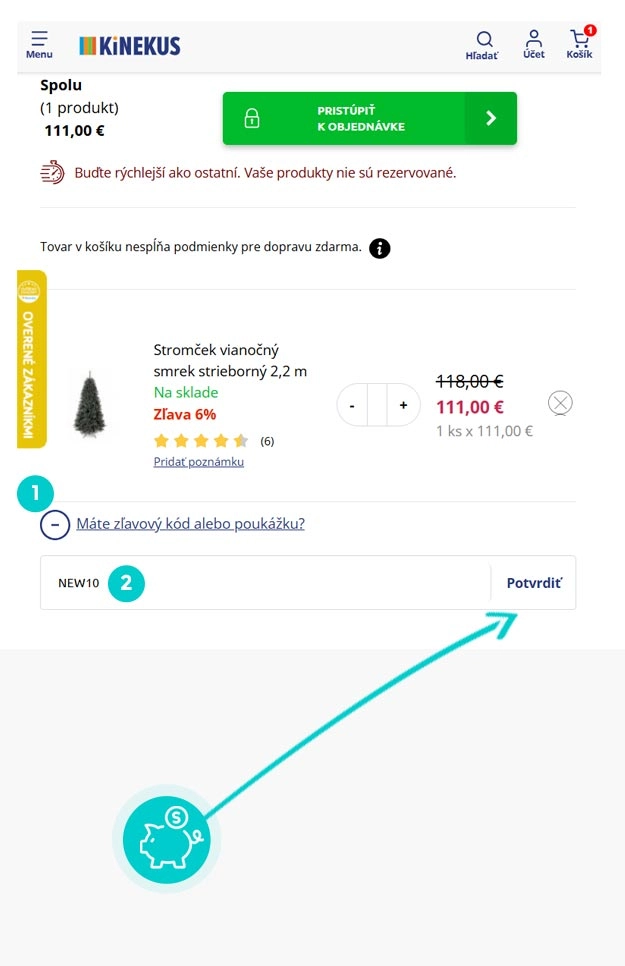 Návod ako uplatniť zľavový kód v košíku e-shopu Kinekus