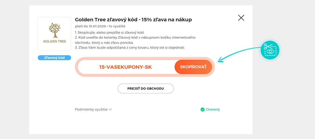 Návod ako skopírovať zľavový kód Golden Tree
