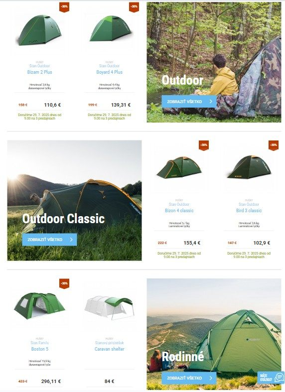 ponuka outdoorových a rodinných stanov