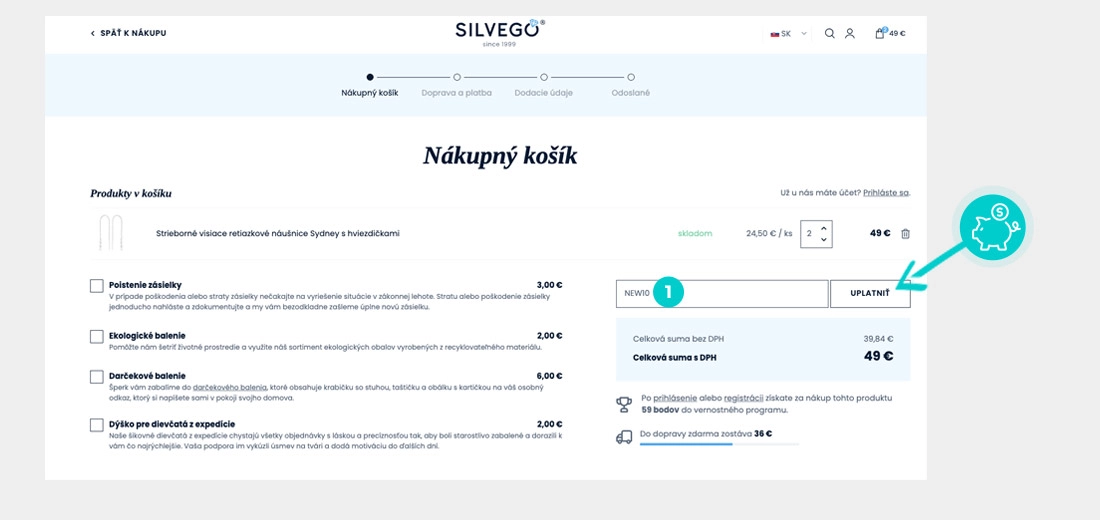 Návod ako uplatniť zľavový kód v košíku e-shopu Silvego