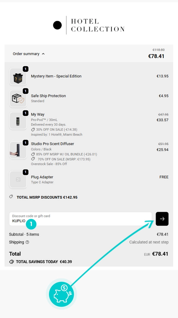Návod ako uplatniť zľavový kód v košíku e-shopu Hotel Collection