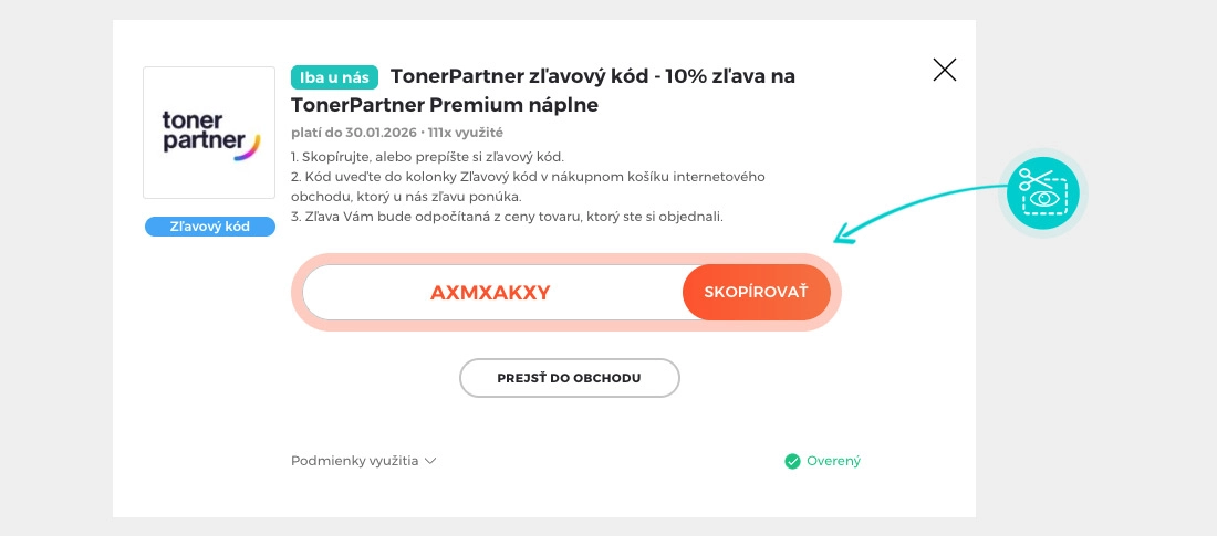 Návod ako skopírovať zľavový kód TonerPartner