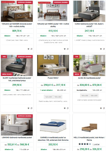 rôzne druhy manželských postelí