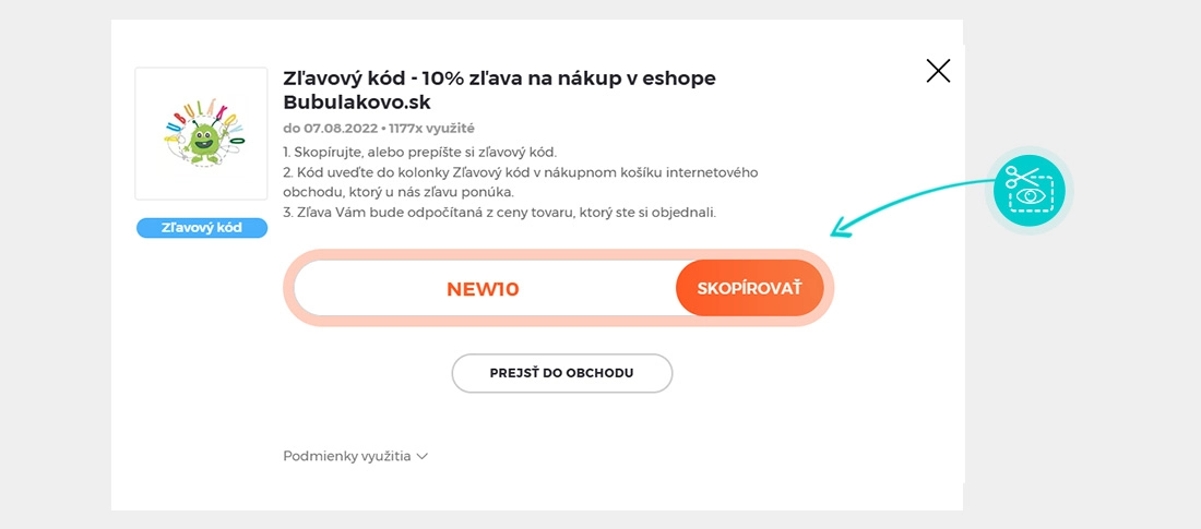 Návod ako skopírovať zľavový kód Bubulákovo