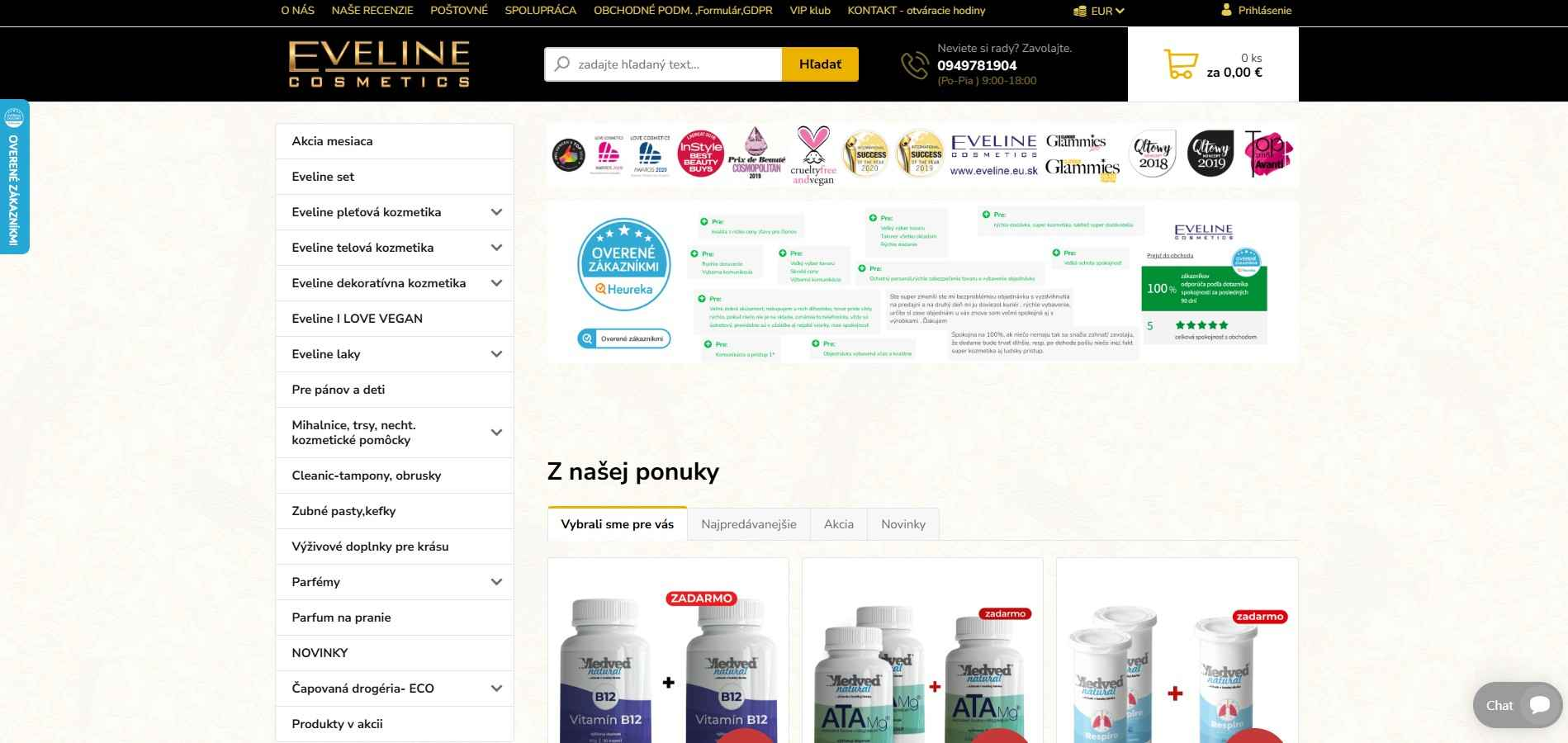 homepage Eveline.eu.sk pleťová kozmetika, dekoratívna kozmetika, parfumy