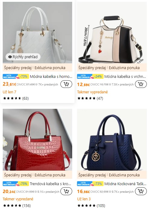 Ponuka kabeliek v e-shope Temu.