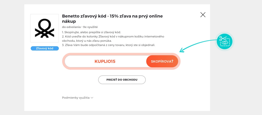 Návod ako skopírovať zľavový kód Benetton