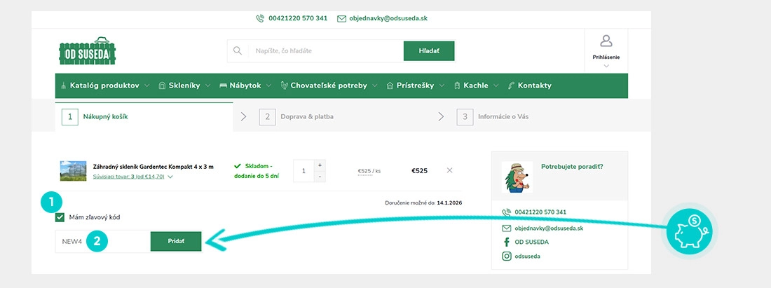 Návod ako uplatniť zľavový kód v košíku e-shopu Od suseda