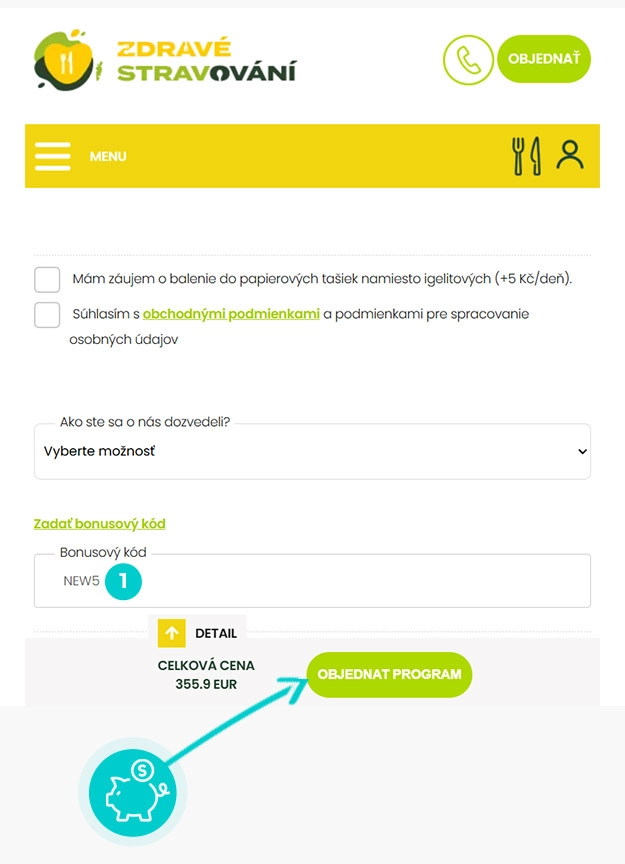 Návod ako uplatniť zľavový kód v košíku e-shopu Zdravé stravovanie