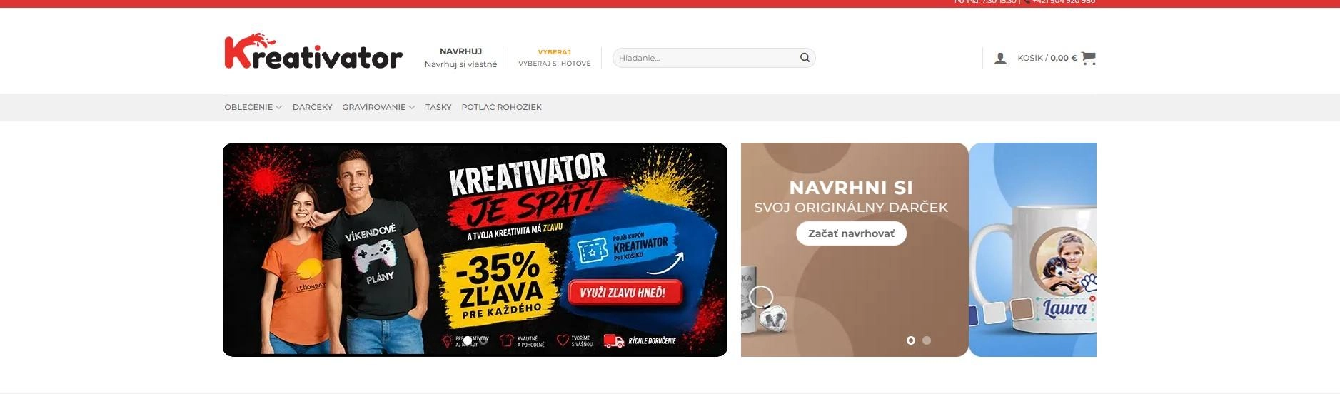 homepage Kreativator produkty s vlastnou potlačou gravírovanie