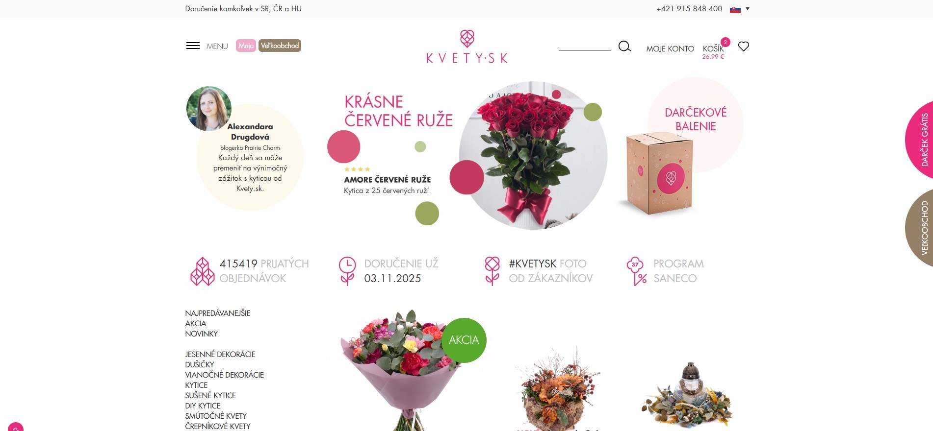 homepage Kvety.sk červené ruže kytice