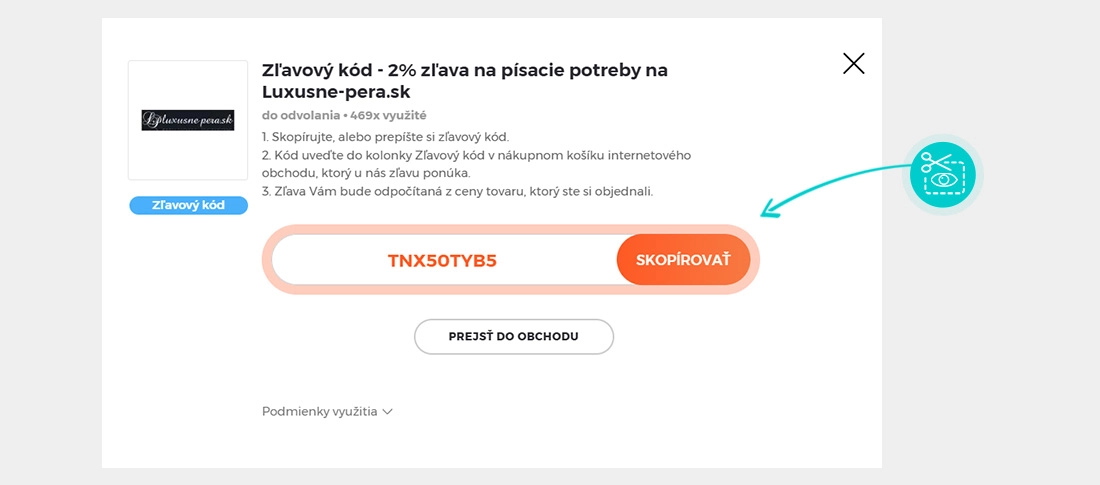 Návod ako skopírovať zľavový kód Luxusne-pera