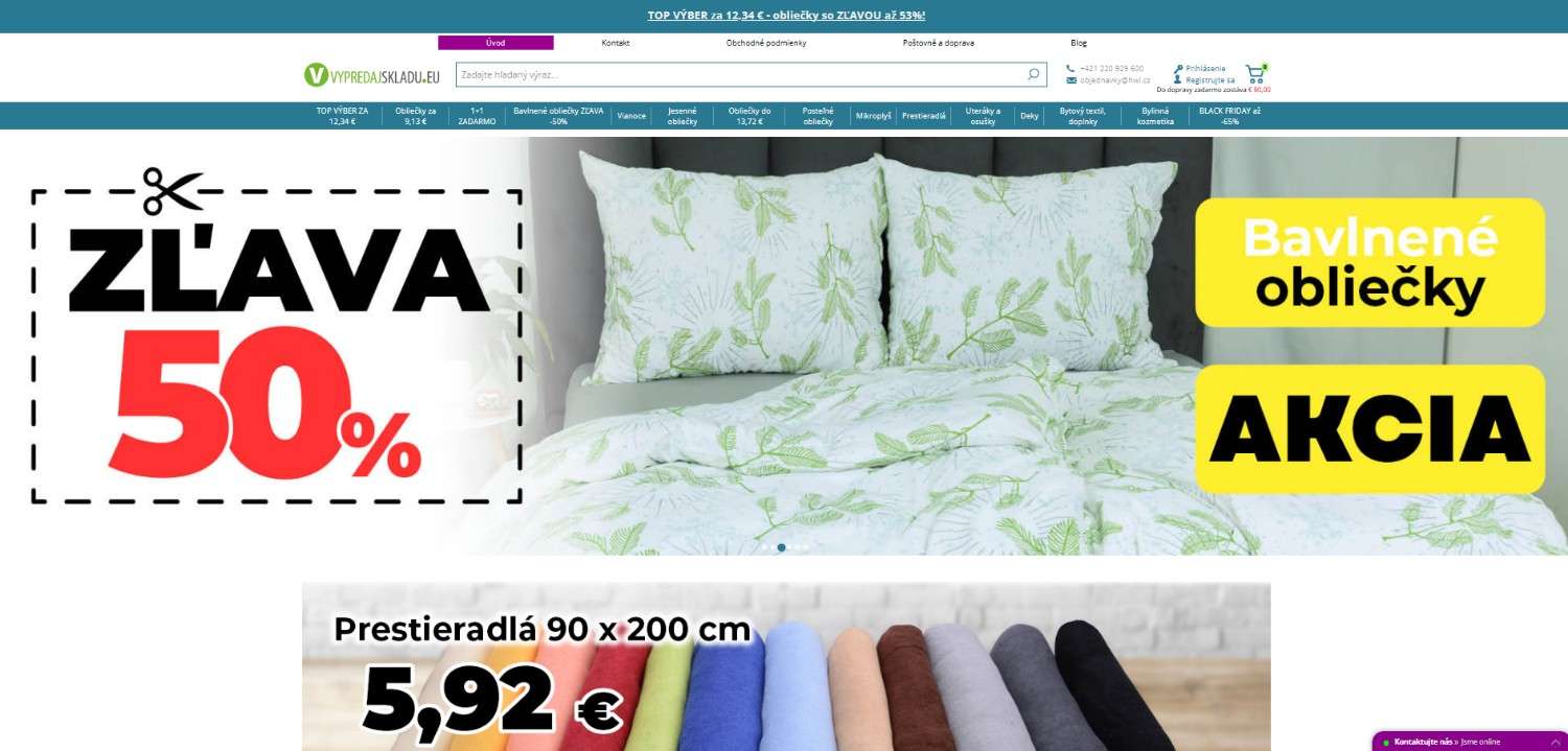 Homepage Vypredajskladu s ponukou na bavlnené obliečky