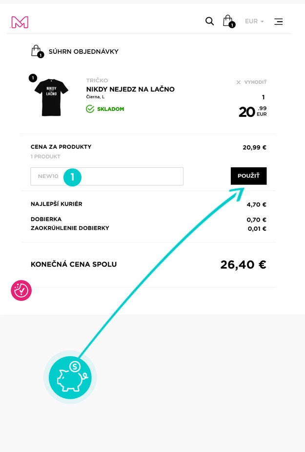 Návod ako uplatniť zľavový kód v košíku e-shopu Merch