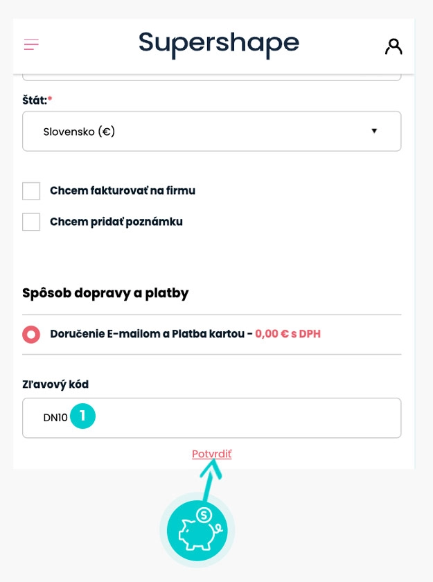 Návod ako uplatniť zľavový kód v košíku e-shopu Supershape