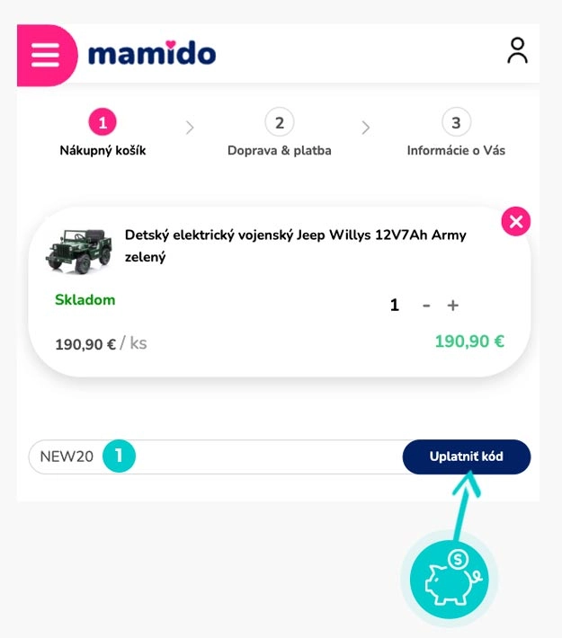Návod ako uplatniť zľavový kód v košíku e-shopu mamido