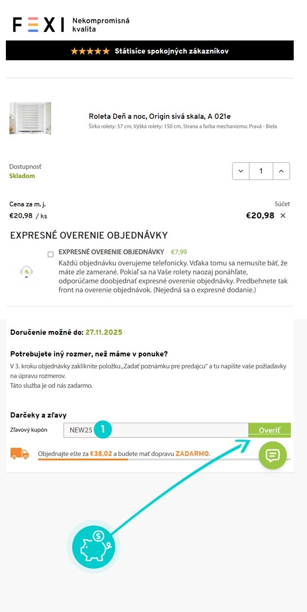 Návod ako uplatniť zľavový kód v košíku e-shopu Fexi