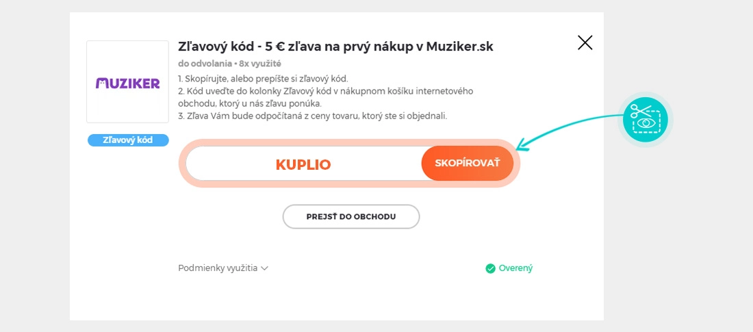 Návod ako skopírovať zľavový kód Muziker
