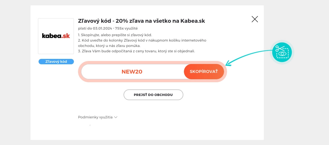 Návod ako skopírovať zľavový kód Kabea