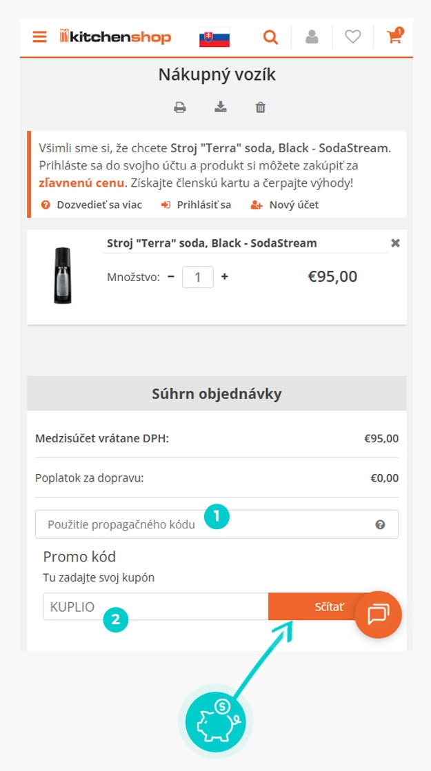 Návod ako uplatniť zľavový kód v košíku e-shopu KitchenShop