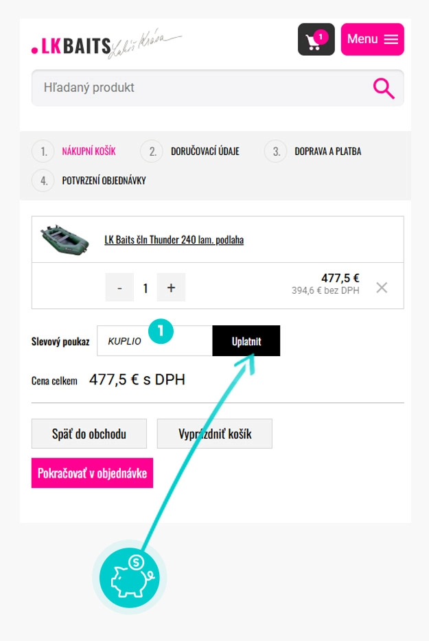 Návod ako uplatniť zľavový kód v košíku e-shopu LK Baits