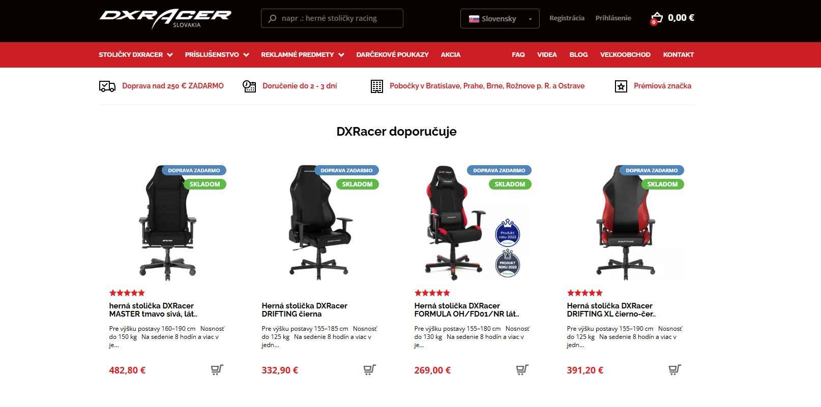 ponuka herných stoličiek na Dxracer.sk