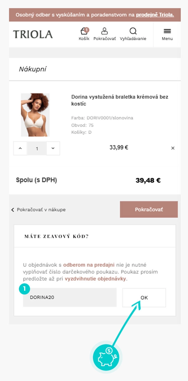 Návod ako uplatniť zľavový kód v košíku e-shopu TRIOLA