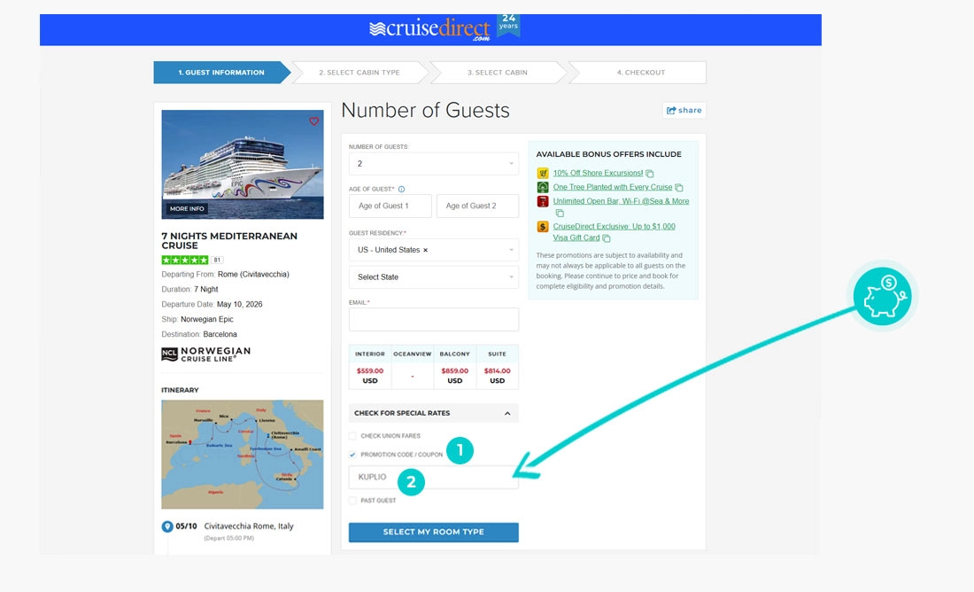 Návod ako uplatniť zľavový kód v košíku e-shopu CruiseDirect