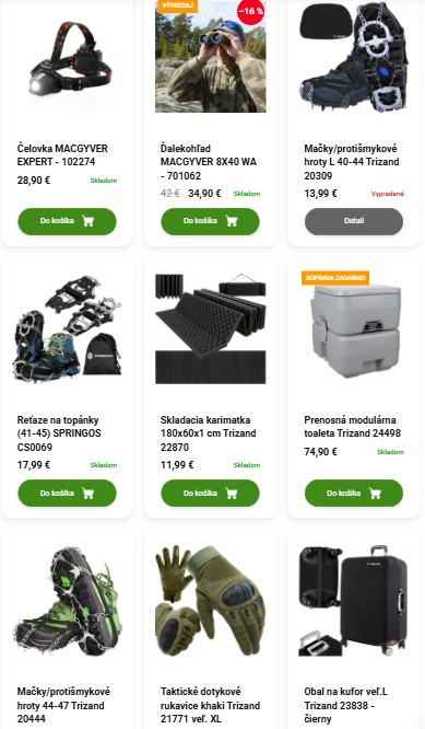 vybavenie na turistiku a outdoor