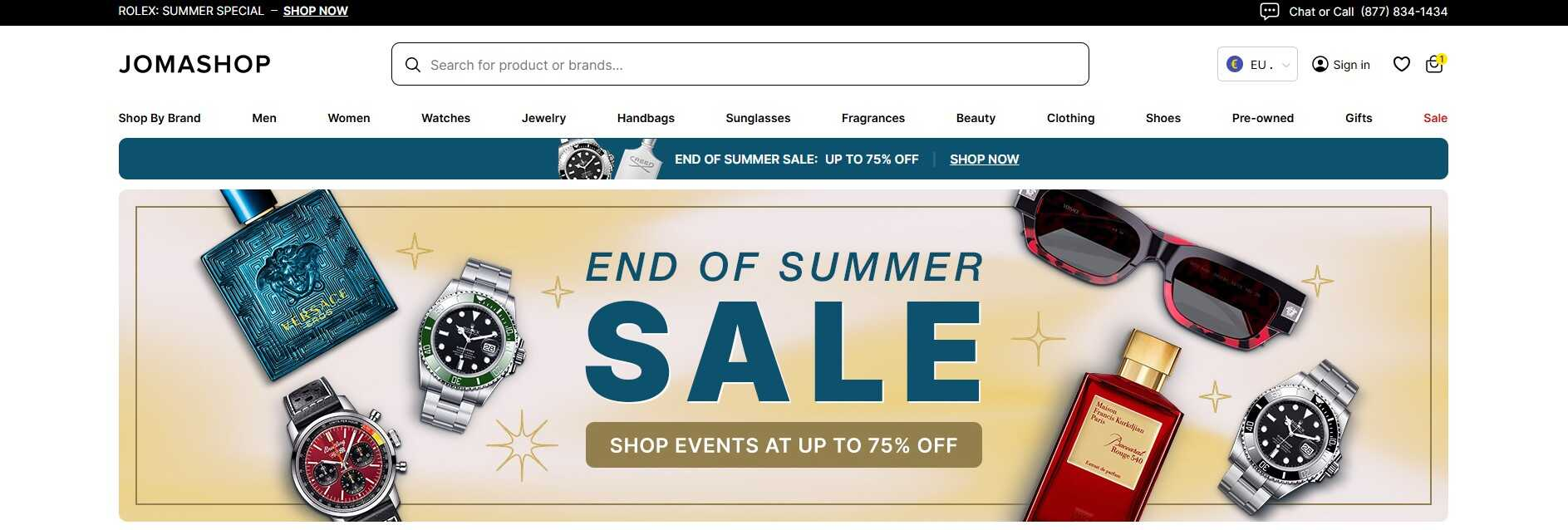 homepage Jomashop s ponukou luxusných doplnkov