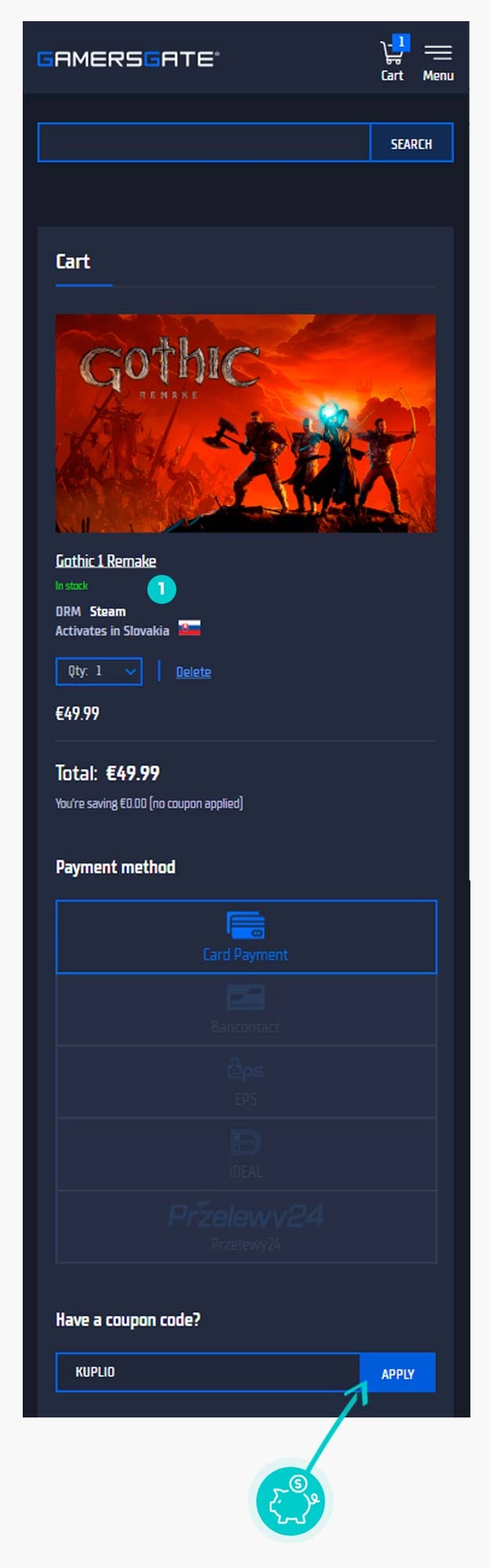 Návod ako uplatniť zľavový kód v košíku e-shopu GamersGate