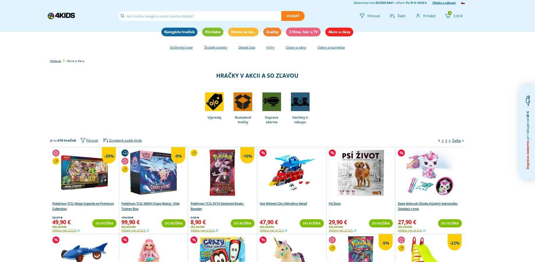 Sekcia Akcie a zľavy e-shopu 4kids s výhodnými ponukami