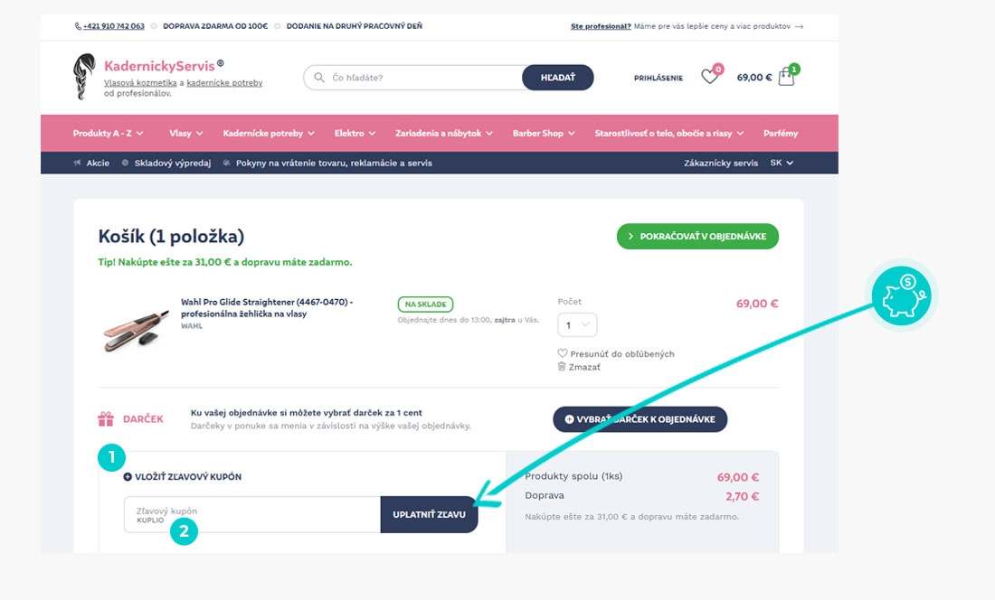 Návod ako uplatniť zľavový kód v košíku e-shopu KadernickyServis