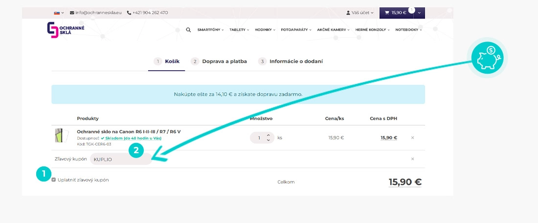 Návod ako uplatniť zľavový kód v košíku e-shopu Ochranné sklá