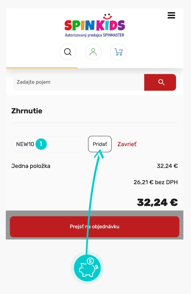 Návod ako uplatniť zľavový kód v košíku e-shopu Spinkids