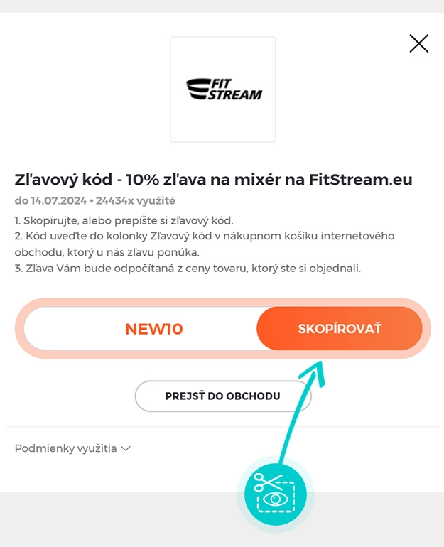 Návod ako skopírovať zľavový kód FitStream