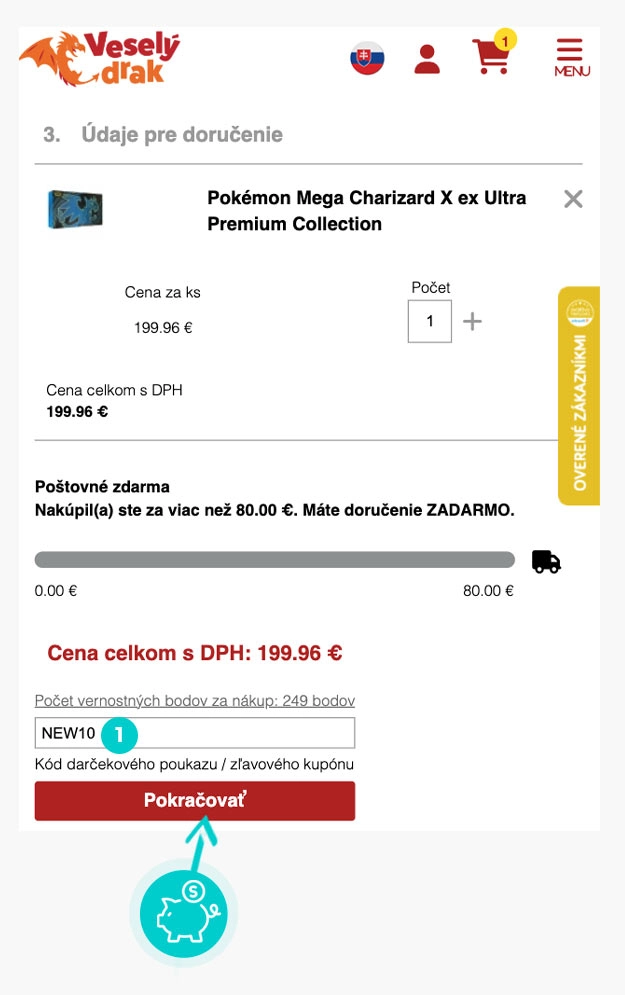 Návod ako uplatniť zľavový kód v košíku e-shopu Veselý drak