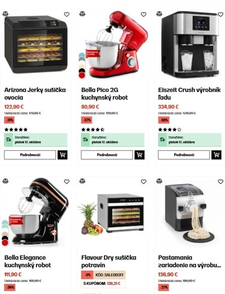 rôzne druhy kuchynských spotrebičov