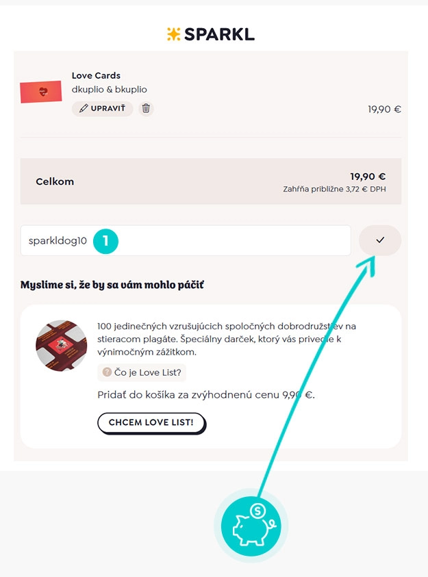 Návod ako uplatniť zľavový kód v košíku e-shopu Sparkl