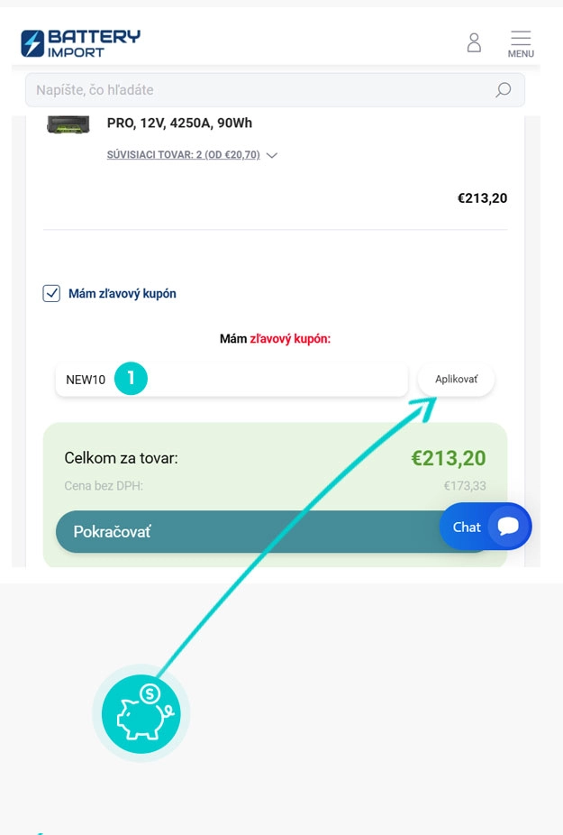 Návod ako uplatniť zľavový kód v košíku e-shopu Battery Import