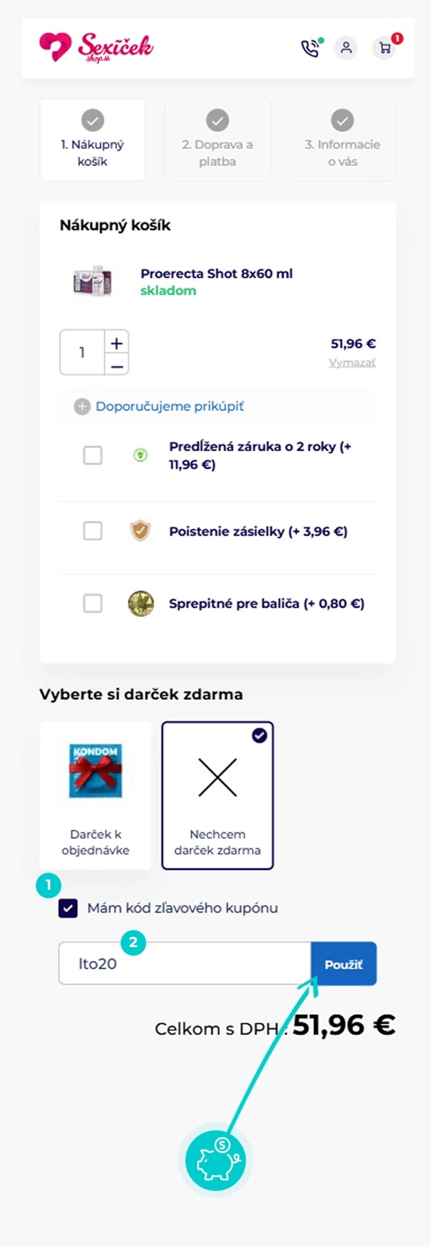 Návod ako uplatniť zľavový kód v košíku e-shopu Sexíčekshop.sk