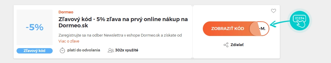 Ukážka zľavového kódu Dormeo