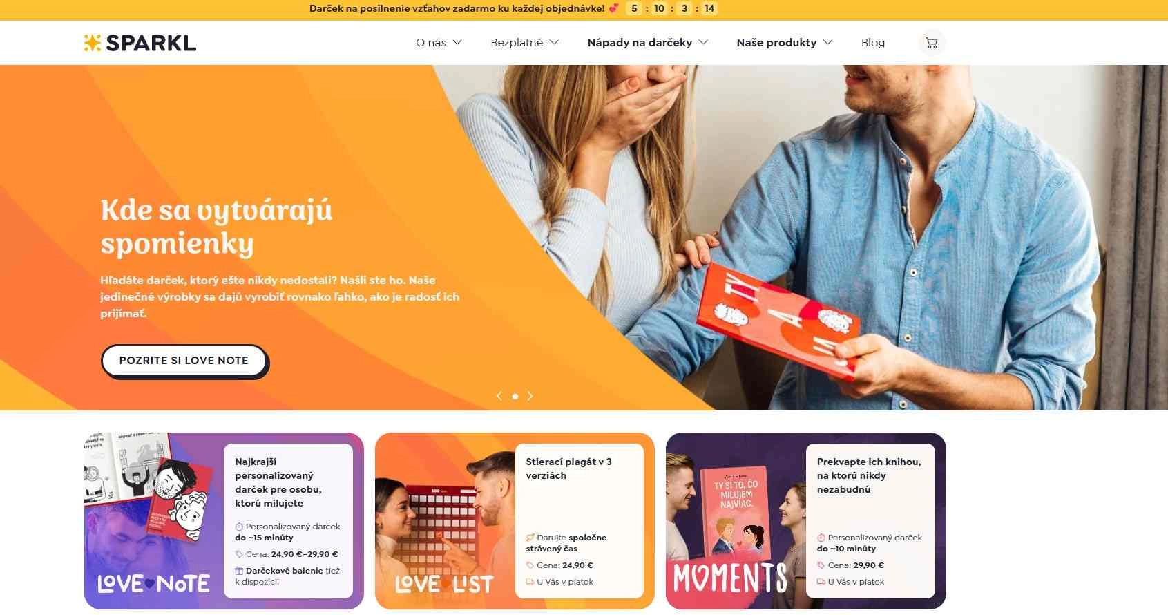 homepage Sparkl personalizované darčeky
