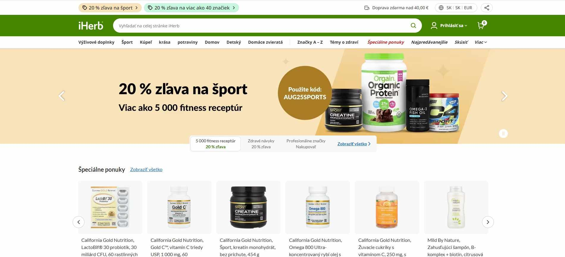 homepage iHerb prírodná športová výživa