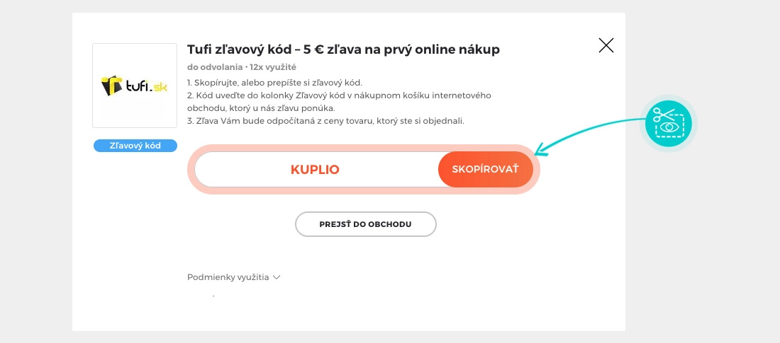 Návod ako skopírovať zľavový kód Tufi