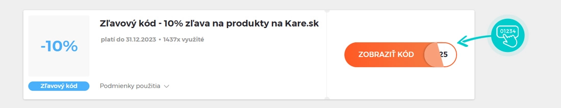Ukážka zľavového kódu Kare