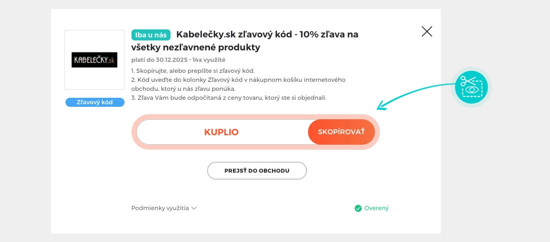 Návod ako skopírovať zľavový kód Kabelečky.sk