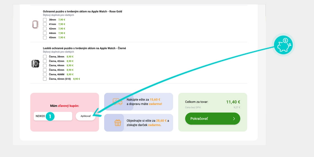 Návod ako uplatniť zľavový kód v košíku e-shopu Fitami