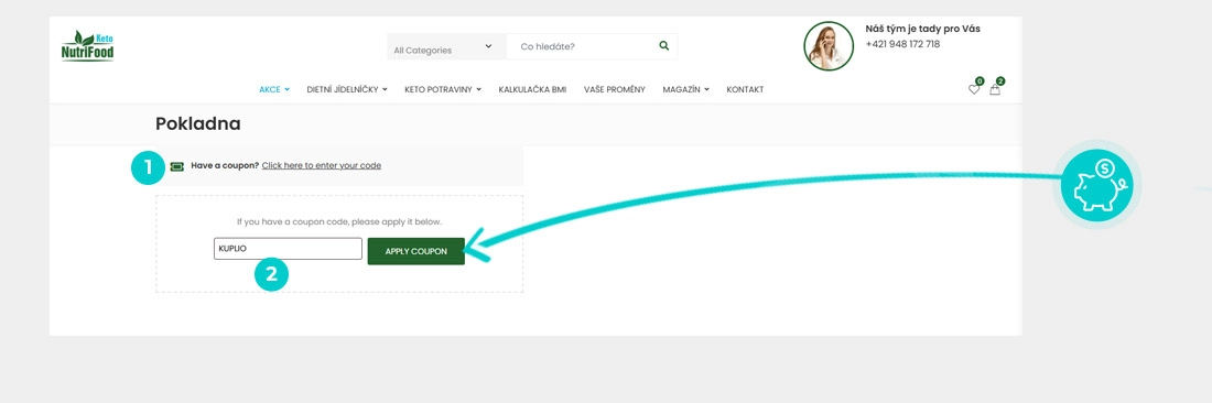 Návod ako uplatniť zľavový kód v košíku e-shopu NutriFood