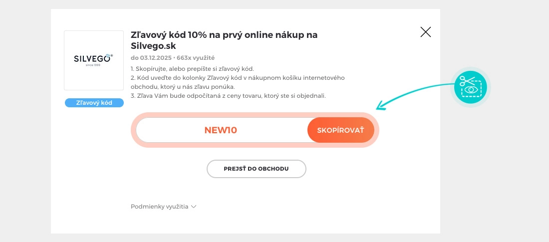 Návod ako skopírovať zľavový kód Silvego